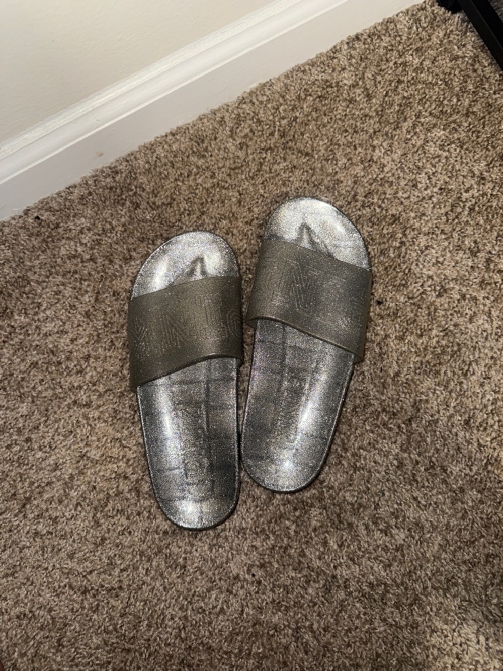 PINK Victoria's Secret Silver Metallic Slide Sandals